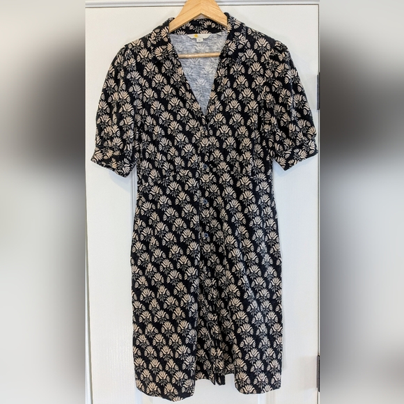 Boden Button Jersey Mini Tea Dress Beige/ Black Pockets Size 8R - Picture 2 of 13